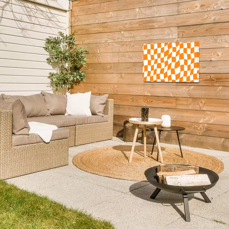 Golvend - Patroon - Oranje Tuinposter op houten frame 2 cm dik klein 845 -sfeer2