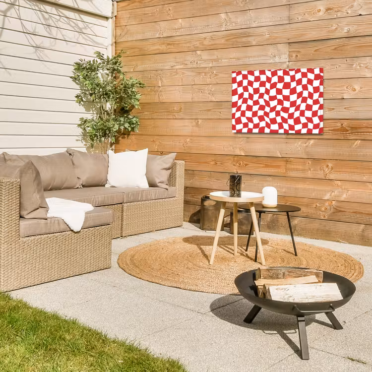 Golvend - Patroon - Rood Tuinposter op houten frame 2 cm dik klein 845 -sfeer2