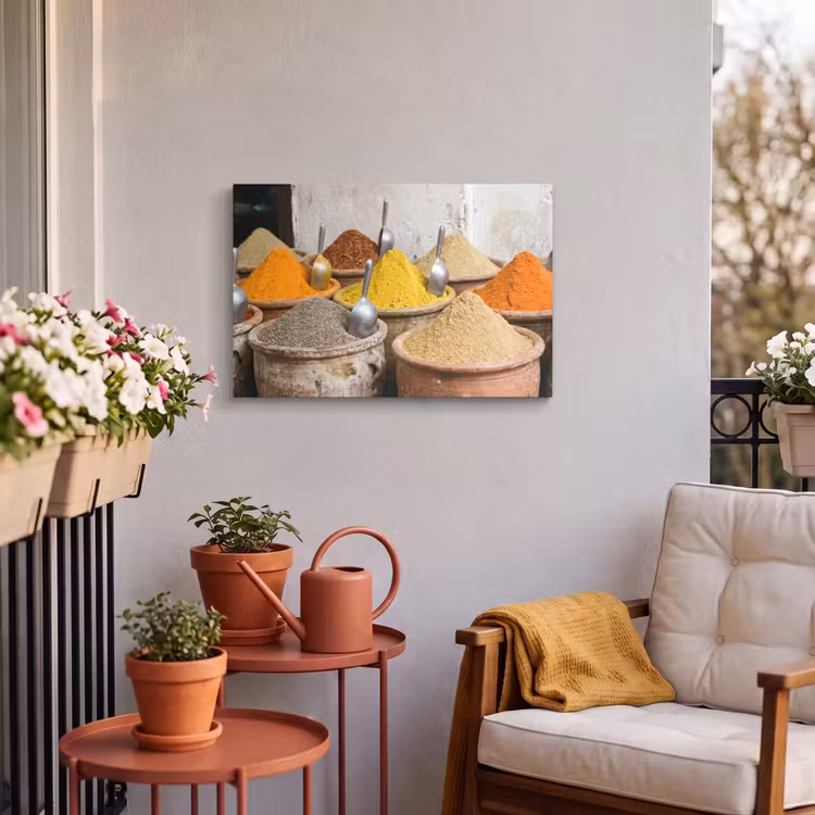 Outdoor Leinwand - Gewürze – Gläser – Orientalisch - Kruiden - Potten - Oosters Tuinposter op houten frame 2 cm dik klein