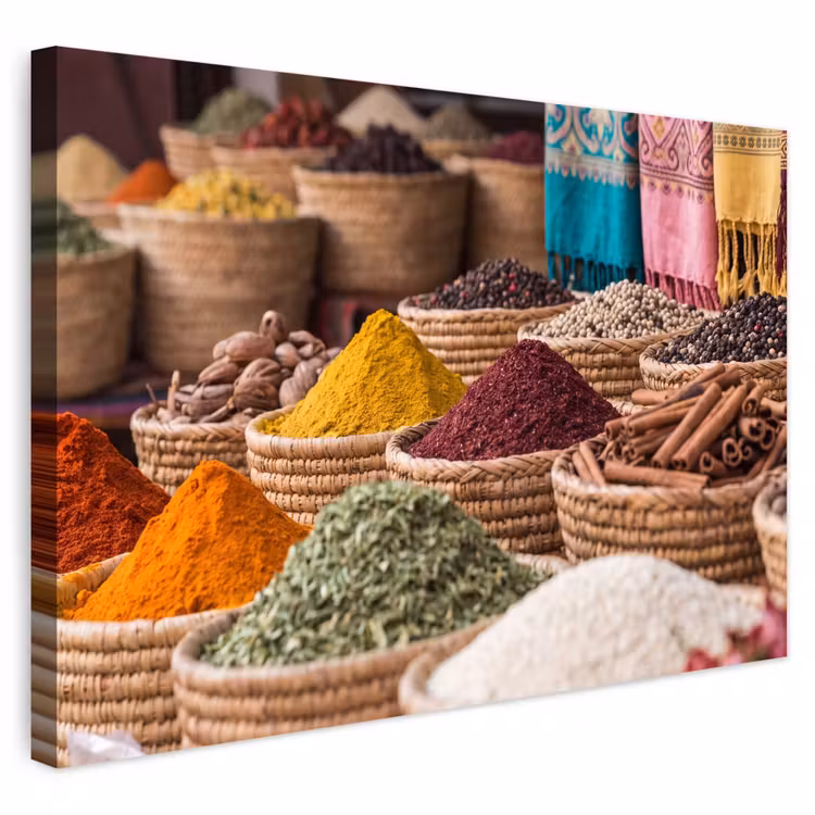 Outdoor Leinwand - Gewürze – Körbe – Orientalisch - Kruiden - Manden - Oosters Tuinposter op houten frame 2 cm dik klein