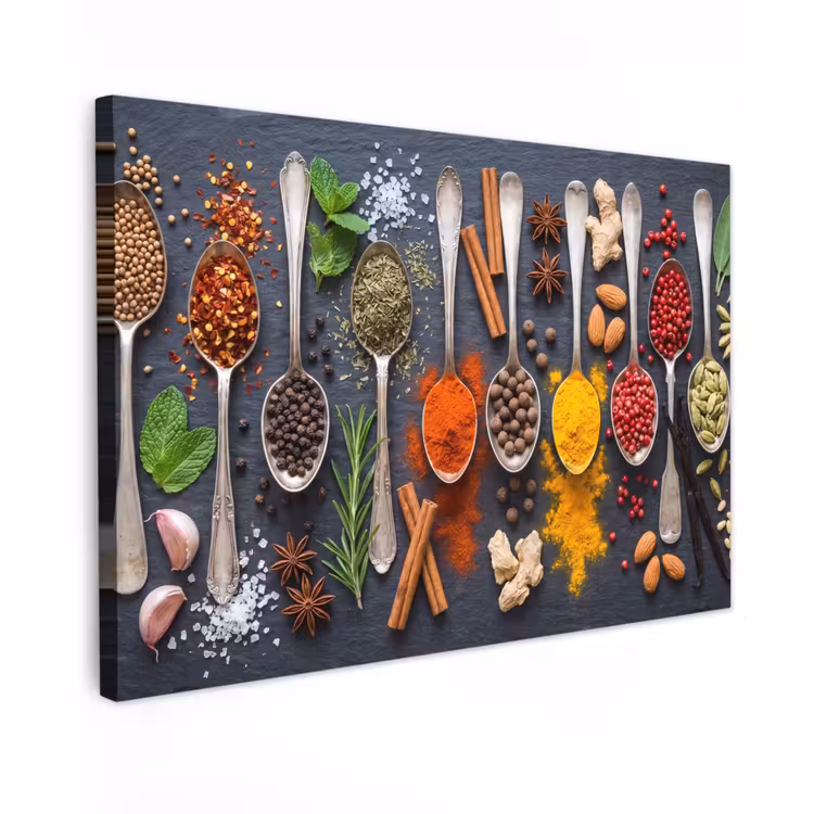 Kruiden - Lepels - Culinair - Kleurrijk - Sfeervol Tuinposter op houten frame 2 cm dik klein -3d