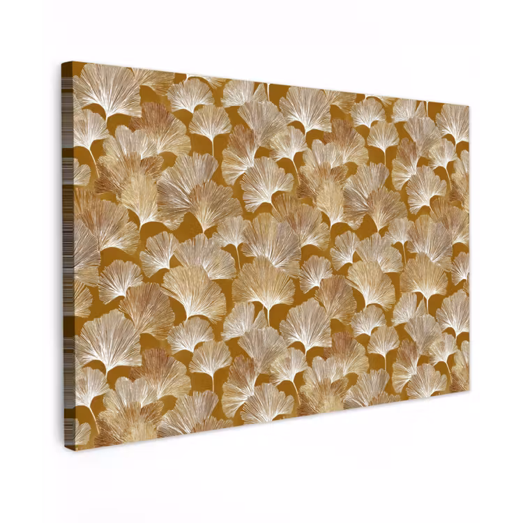 Ginkgo - Bladeren - Goud Tuinposter op houten frame 2 cm dik klein 845 -3d