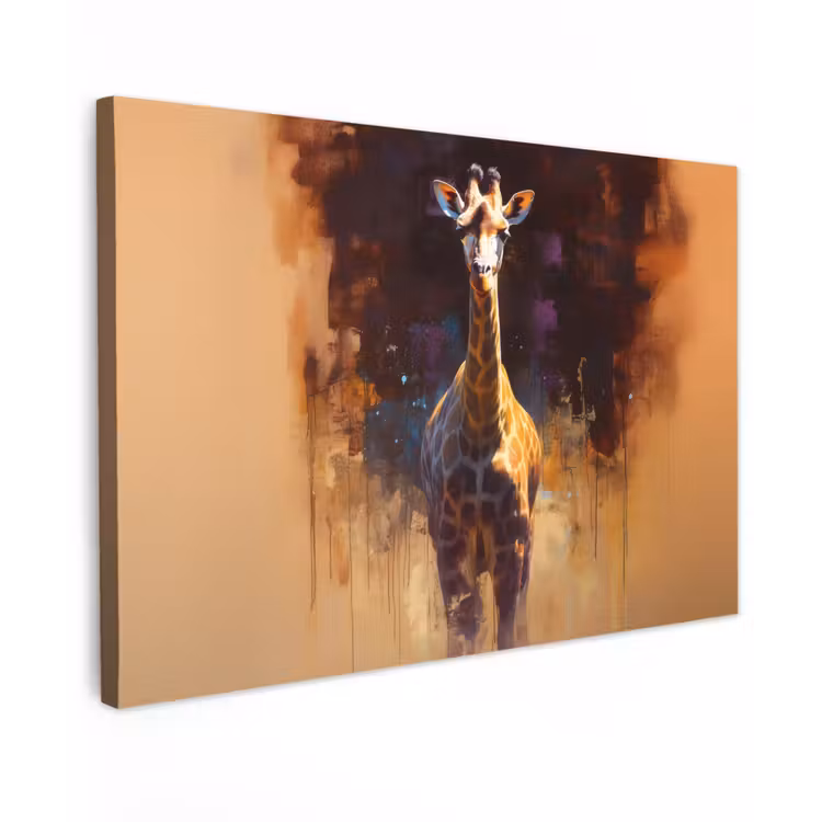 Giraf - Bruin - Abstract - Geschilderd Tuinposter op houten frame 2 cm dik klein -3d