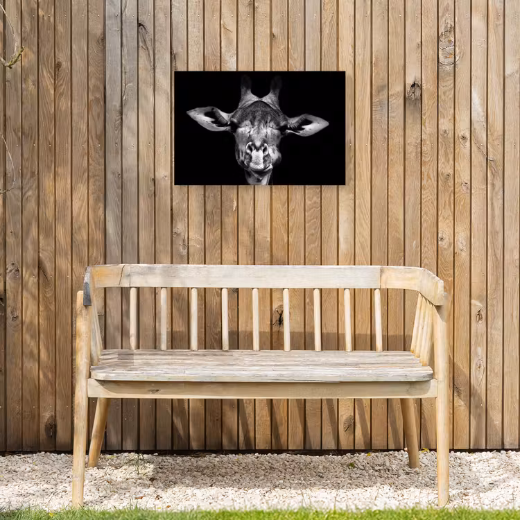 Giraffe - Portret - Dieren - Zwart - Wit Tuinposter op houten frame 2 cm dik klein -sfeer4