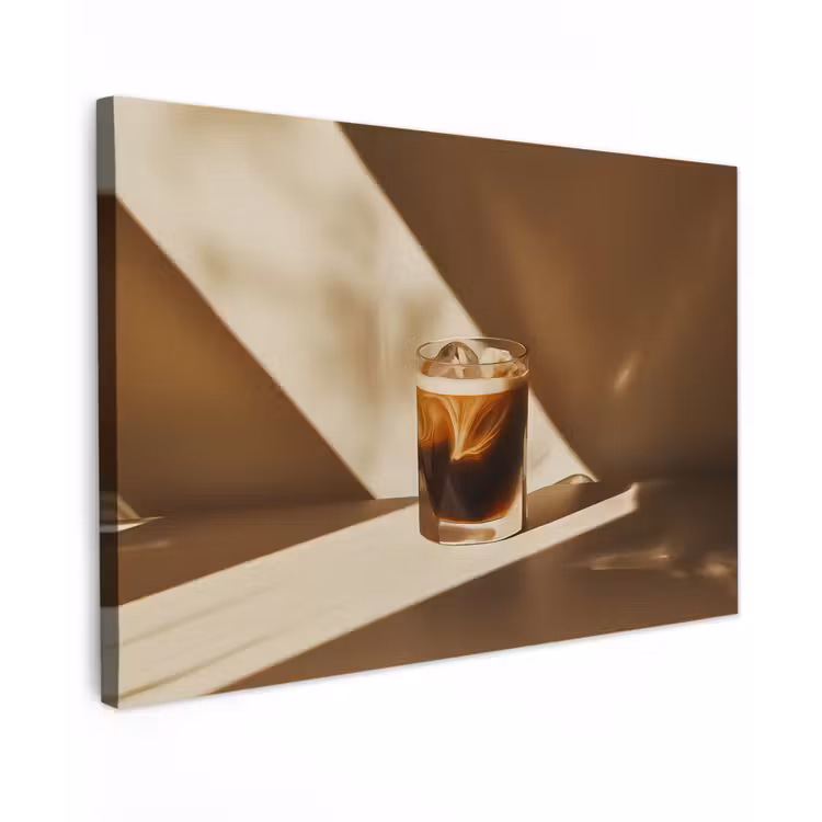 Glas - Ijskoffie - Schaduw - Bruin Tuinposter op houten frame 2 cm dik klein -3d