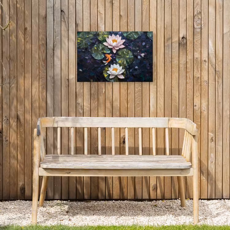 Glasstukjes - Leliebladeren - Vis - Oranje Tuinposter op houten frame 2 cm dik klein -sfeer4