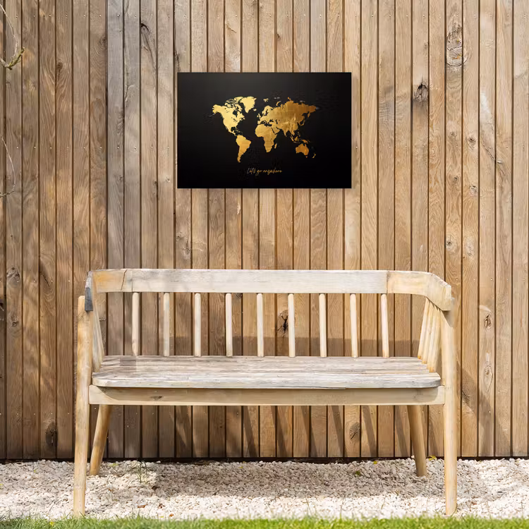 Goud - Glanzend - Wereldkaart - Luxe Tuinposter op houten frame 2 cm dik klein -sfeer4