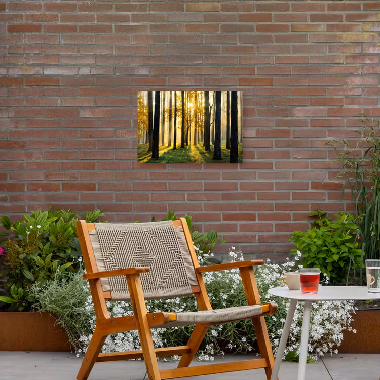 Gouden bos bij zonsopgang Tuinposter op houten frame 2 cm dik klein -sfeer3