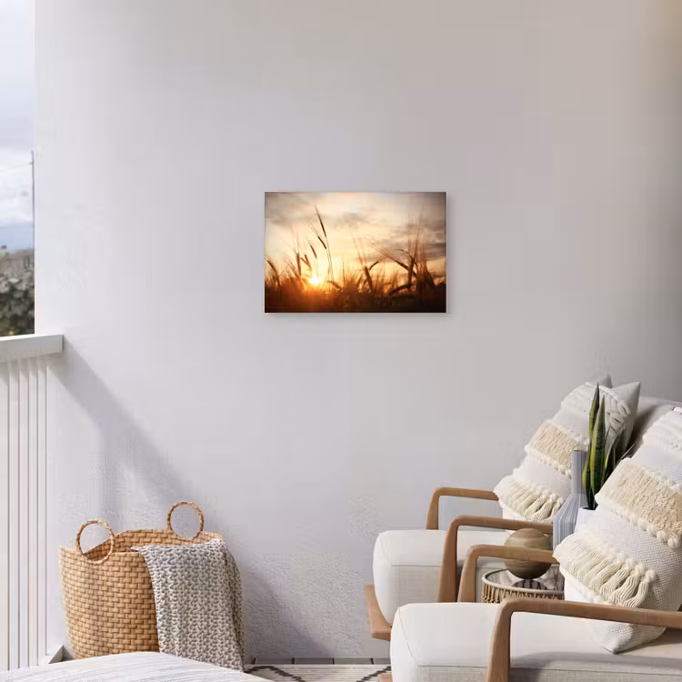 Gouden Graanveld bij Zonsopgang Tuinposter op houten frame 2 cm dik klein -sfeer1