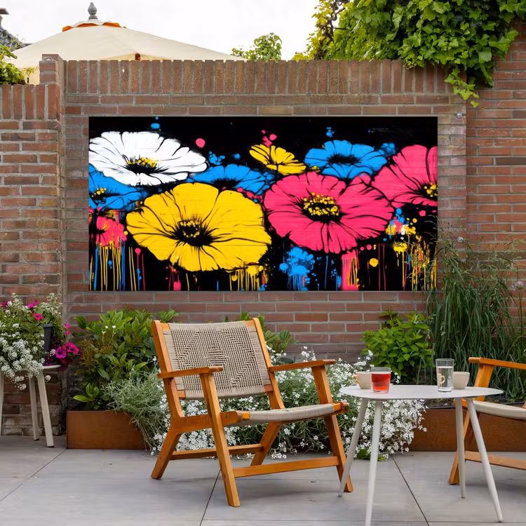 Graffiti - Bloemen - Kleur Tuinposter op houten frame 2 cm dik xxl -sfeer3