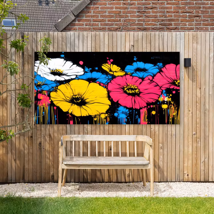Graffiti - Bloemen - Kleur Tuinposter op houten frame 2 cm dik xxl -sfeer4