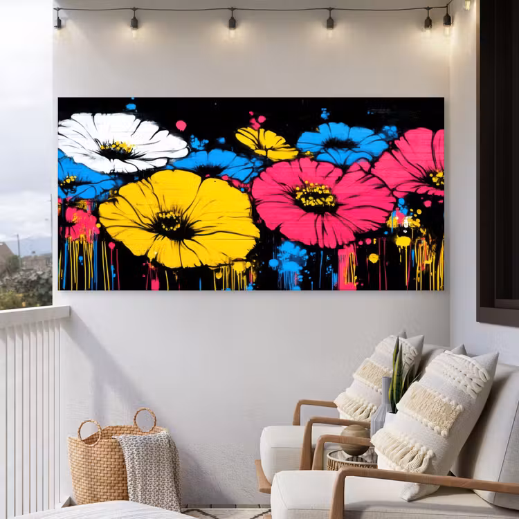 Graffiti - Bloemen - Kleur Tuinposter op houten frame 2 cm dik xxl -sfeer1