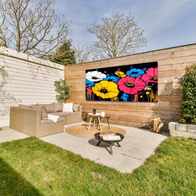 Graffiti - Bloemen - Kleur Tuinposter op houten frame 2 cm dik xxl -sfeer2