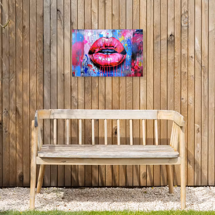 Graffiti - Lippen - Felroze - Geschilderd Tuinposter op houten frame 2 cm dik klein -sfeer4