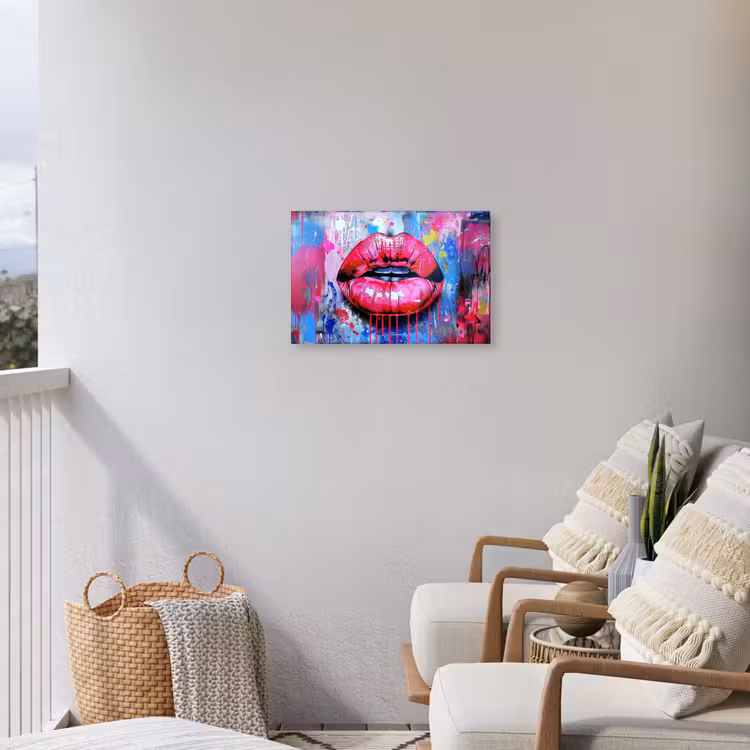 Graffiti - Lippen - Felroze - Geschilderd Tuinposter op houten frame 2 cm dik klein -sfeer1