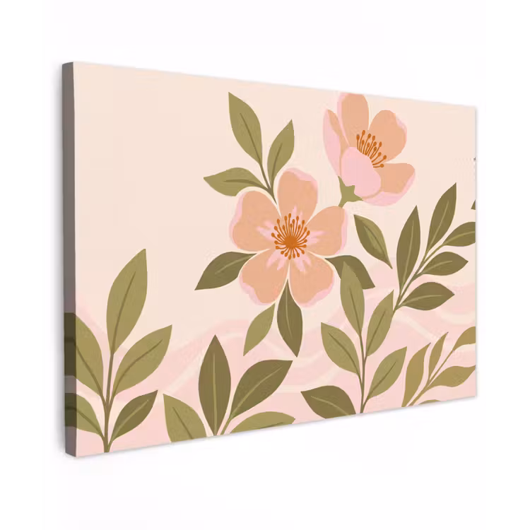 Grafisch - Bloemen - Roze Tuinposter op houten frame 2 cm dik klein -3d