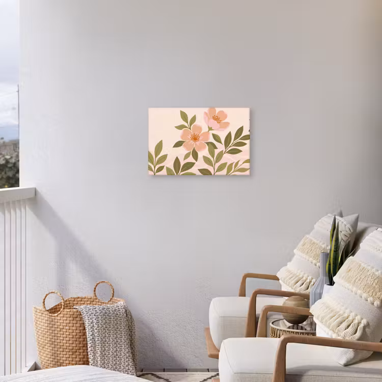 Grafisch - Bloemen - Roze Tuinposter op houten frame 2 cm dik klein -sfeer1