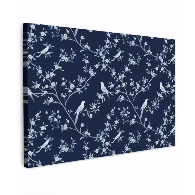 Grafisch - Bloesemtak - Blauw Tuinposter op houten frame 2 cm dik klein 845 -3d