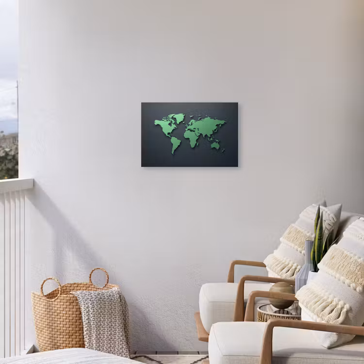 Grijs - Wereldkaart - Groen Tuinposter op houten frame 2 cm dik klein -sfeer1