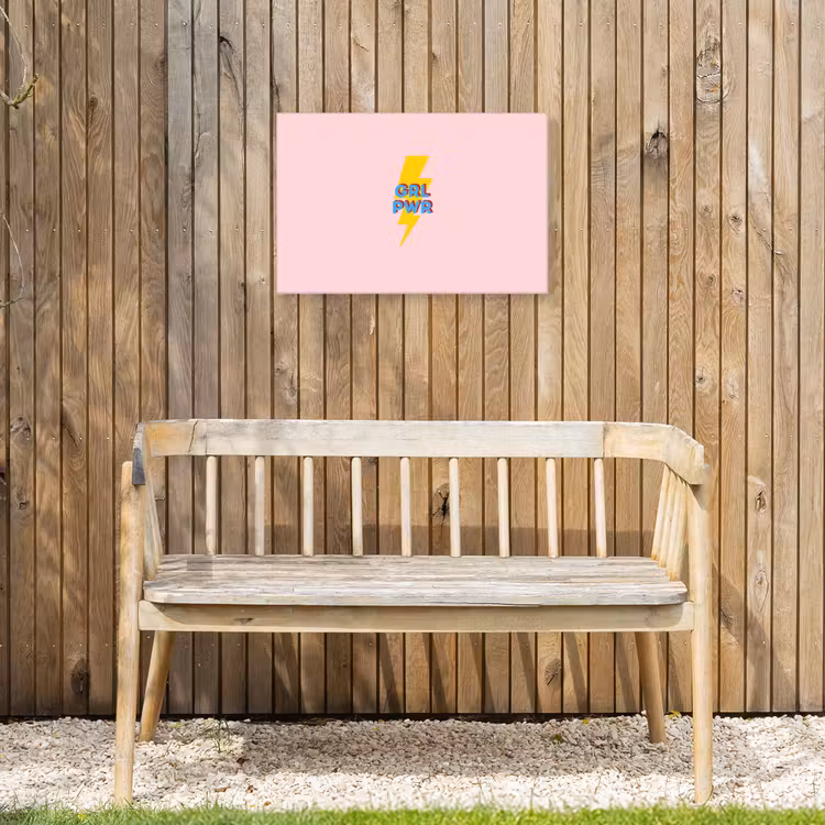 Grl pwr - Bliksem - Roze Tuinposter op houten frame 2 cm dik klein -sfeer4