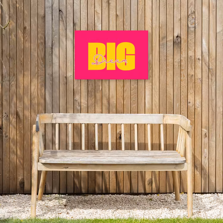 Dream big - Roze - Geel - Minimalistisch Tuinposter op houten frame 2 cm dik klein -sfeer4