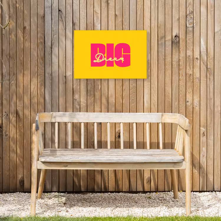 Dream big - Geel - Roze Tuinposter op houten frame 2 cm dik klein -sfeer4