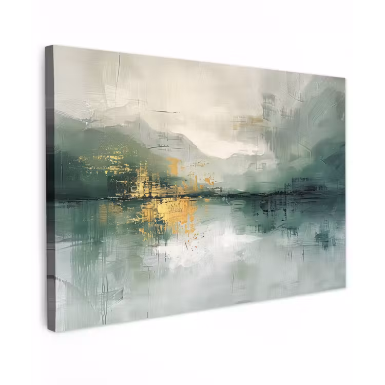 Groen - Modern - Abstract - Goud Tuinposter op houten frame 2 cm dik klein -3d