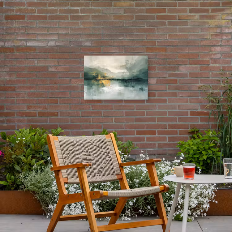 Groen - Modern - Abstract - Goud Tuinposter op houten frame 2 cm dik klein -sfeer3