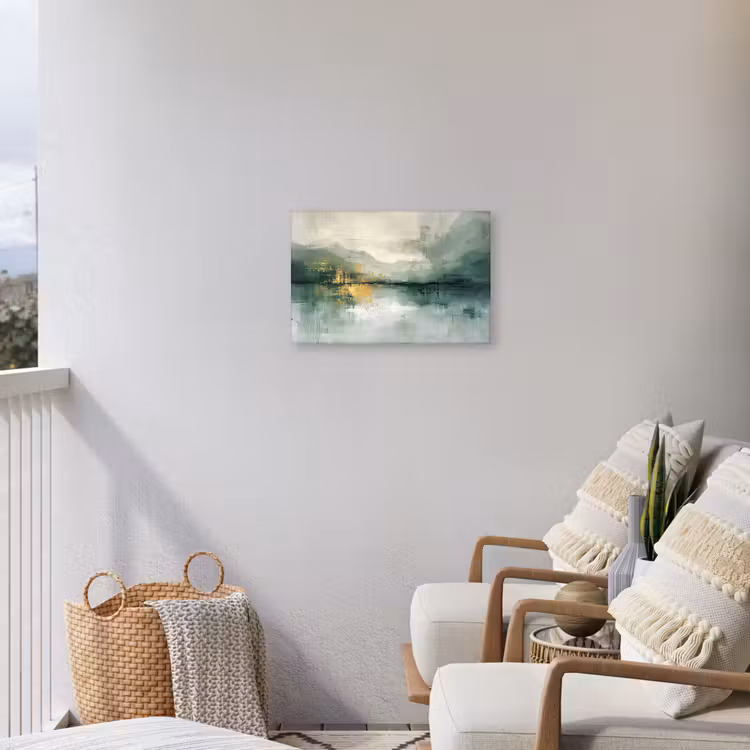 Groen - Modern - Abstract - Goud Tuinposter op houten frame 2 cm dik klein -sfeer1