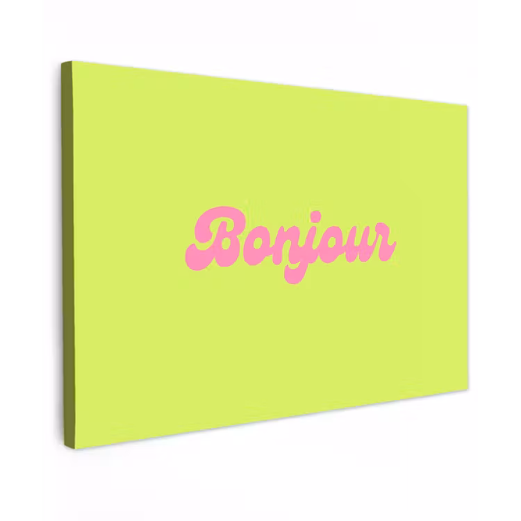 Groen - Roze bonjour - Retro Tuinposter op houten frame 2 cm dik klein -3d