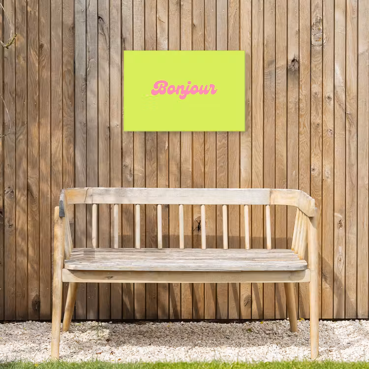 Groen - Roze bonjour - Retro Tuinposter op houten frame 2 cm dik klein -sfeer4