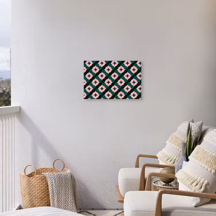 Groen - Roze - Retro - Sterren Tuinposter op houten frame 2 cm dik klein 845 -sfeer1