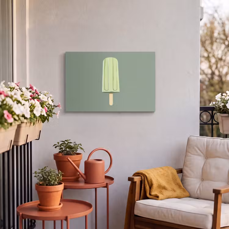 Groen - Waterijsje - Stokje - Illustratie Tuinposter op houten frame 2 cm dik klein -sfeer1