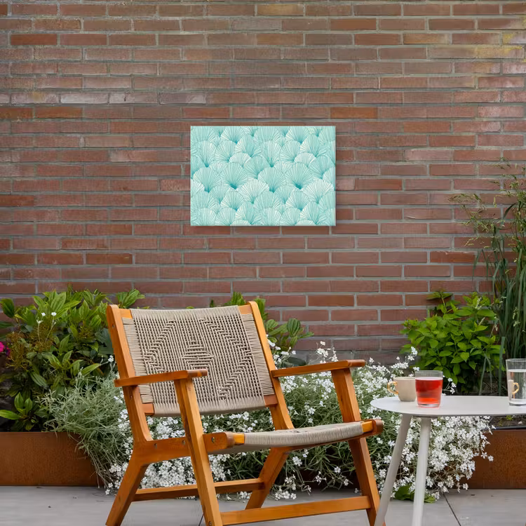 Groen - Wit - Ginko - Getekend - Textuur Tuinposter op houten frame 2 cm dik klein 845 -sfeer3