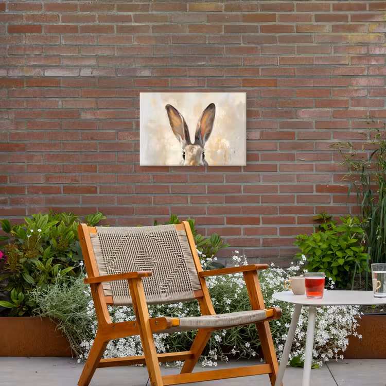 Haas - Oren - Bruin Tuinposter op houten frame 2 cm dik klein -sfeer3