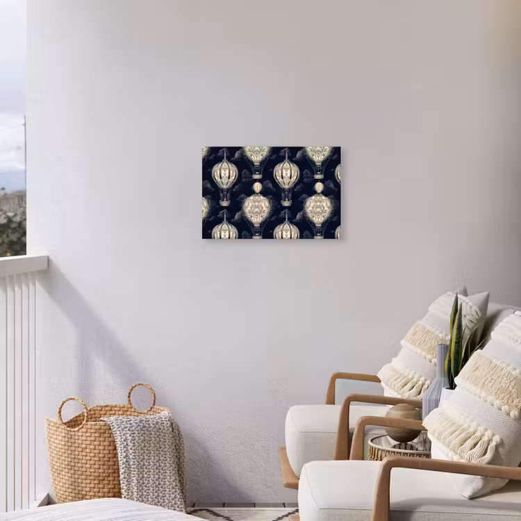 Luchtballonnen - Wolken - Patroon - Donkerblauw Tuinposter op houten frame 2 cm dik klein 845 -sfeer1