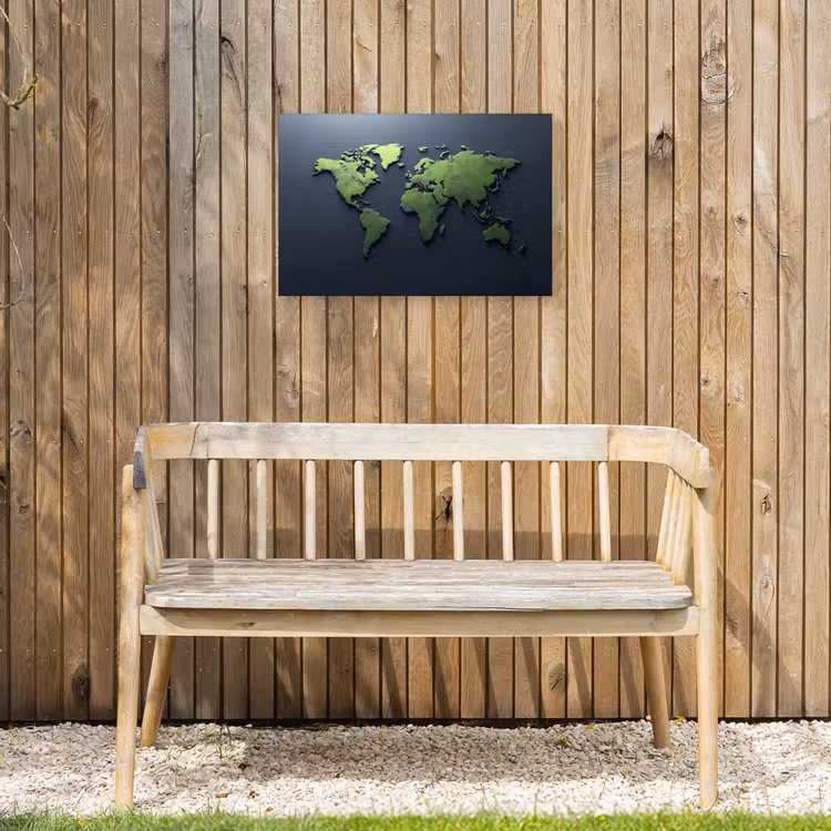 Lichtgroen - Blauw - Wereldkaart - 3D Tuinposter op houten frame 2 cm dik klein -sfeer4