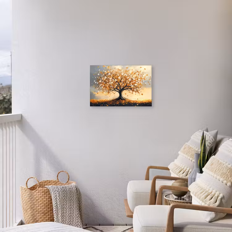 Herfst - Boom - Oranje - Bladeren - Levensboom - Abstract Tuinposter op houten frame 2 cm dik klein -sfeer1