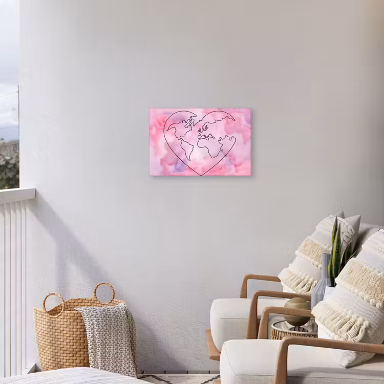 Hart - Roze - Wereldkaart Tuinposter op houten frame 2 cm dik klein -sfeer1