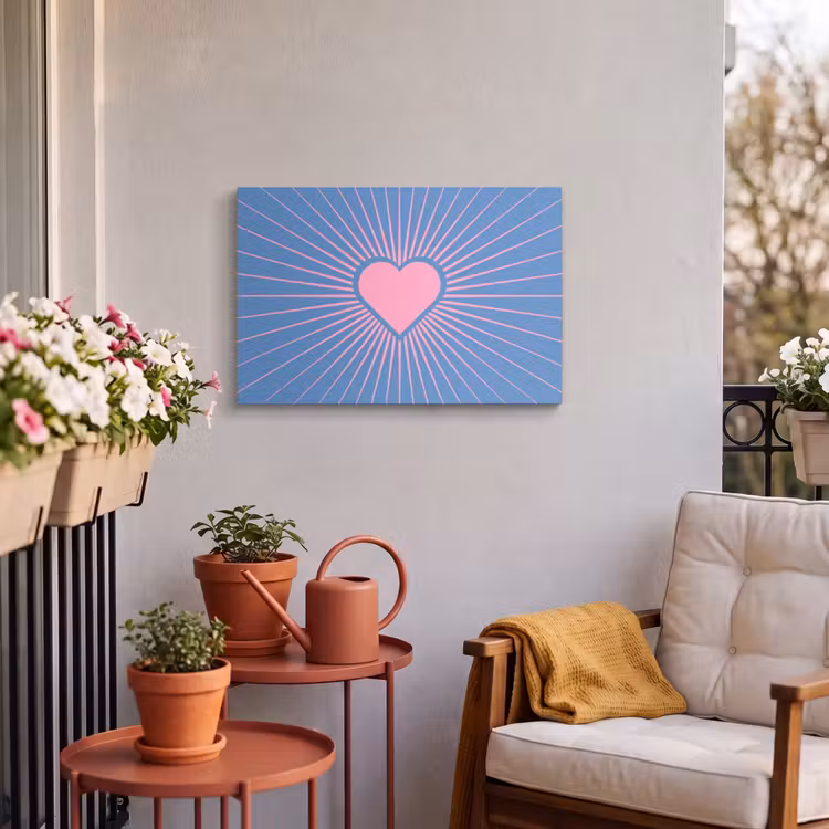 Hart - Stralen - Liefde - Modern - Roze Tuinposter op houten frame 2 cm dik klein -sfeer1