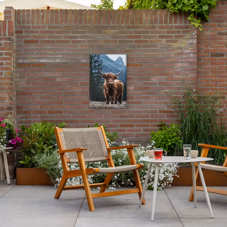 Hooglander voor Bergen Tuinposter op houten frame 2 cm dik klein -sfeer3
