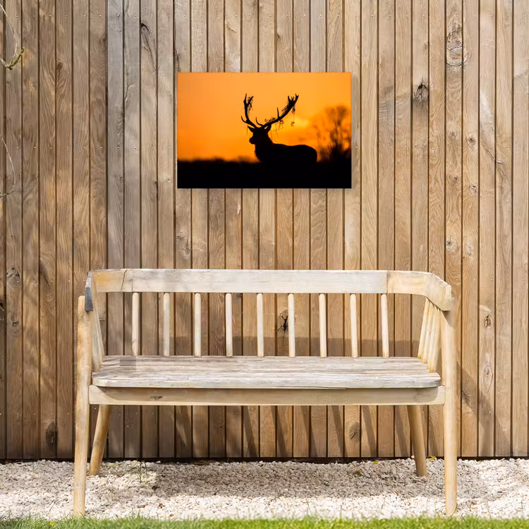 Hert - Oranje - Silhouet - Dieren - Natuur Tuinposter op houten frame 2 cm dik klein -sfeer4