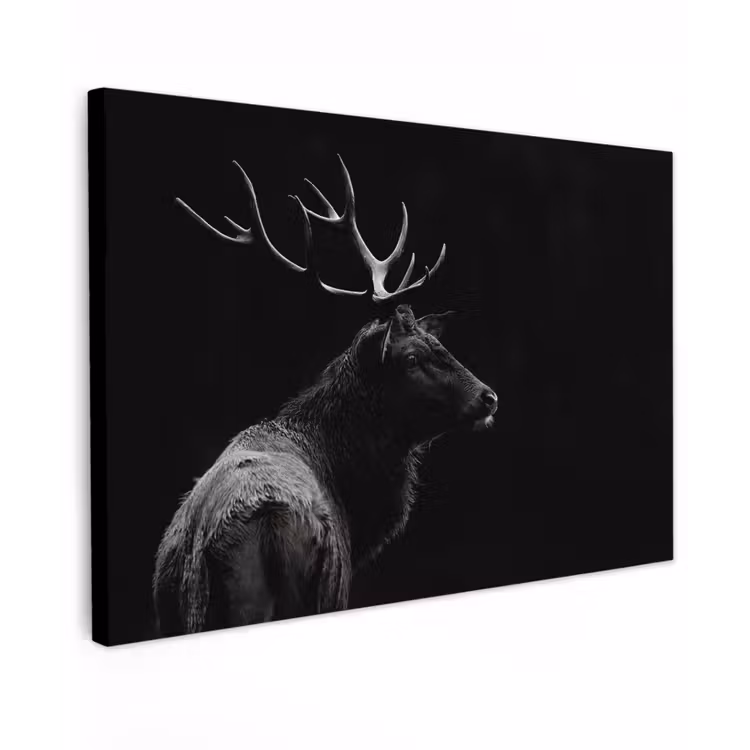 Hert - Zwart - Portret - Gewei - Dieren Tuinposter op houten frame 2 cm dik klein -3d