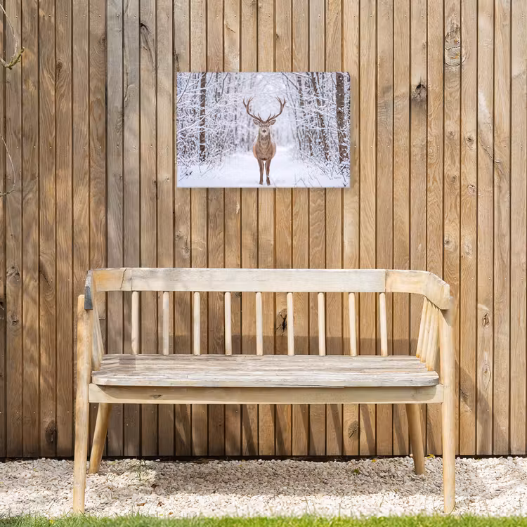Hert - Winter - Bos - Natuur - Wit Tuinposter op houten frame 2 cm dik klein -sfeer4