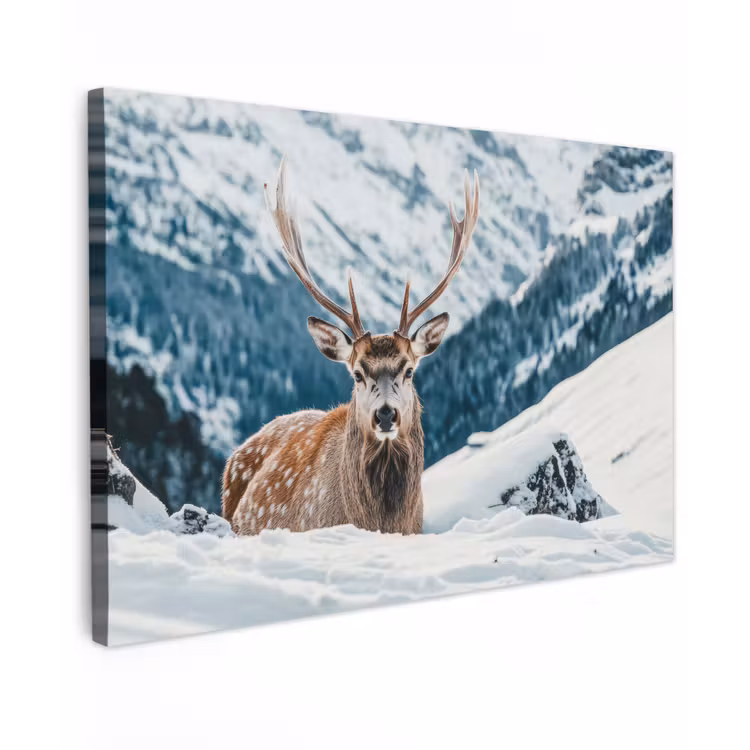 Hert - Landschap - Winter - Natuur - Dieren - Bergen Tuinposter op houten frame 2 cm dik klein -3d