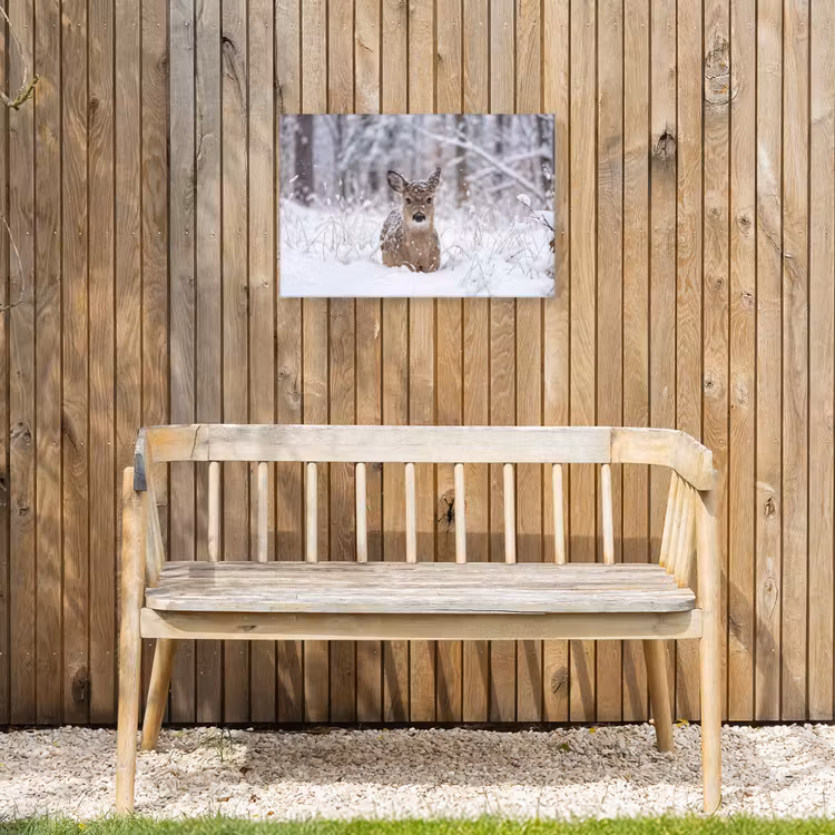 Hert - Sneeuw - Bos - Dieren - Vertederend Tuinposter op houten frame 2 cm dik klein -sfeer4