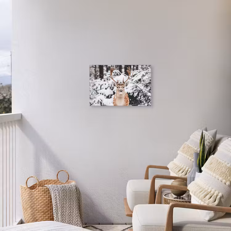 Hert - Sneeuw - Winter - Bos - Dieren Tuinposter op houten frame 2 cm dik klein -sfeer1