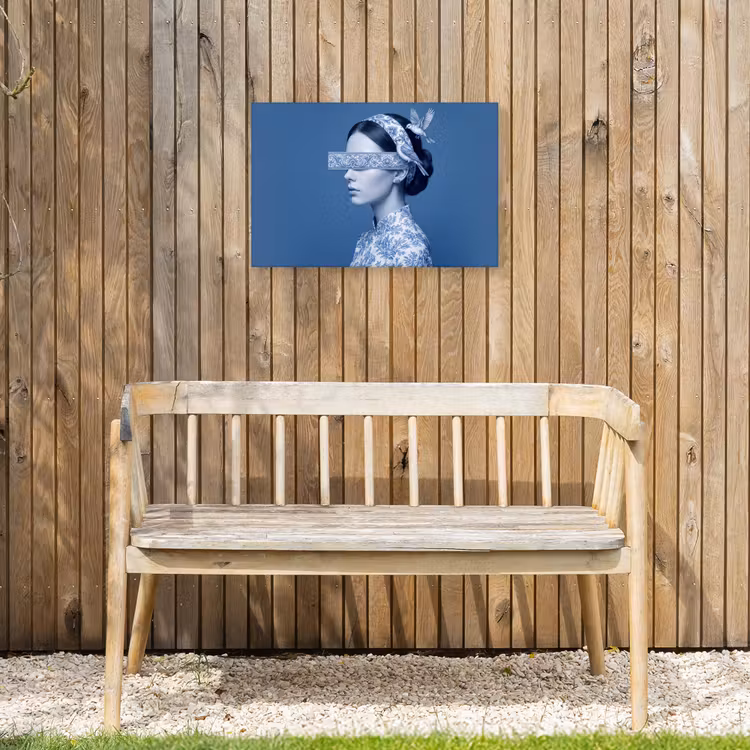 Portret - Klassiek - Wit - Blauw Tuinposter op houten frame 2 cm dik klein -sfeer4