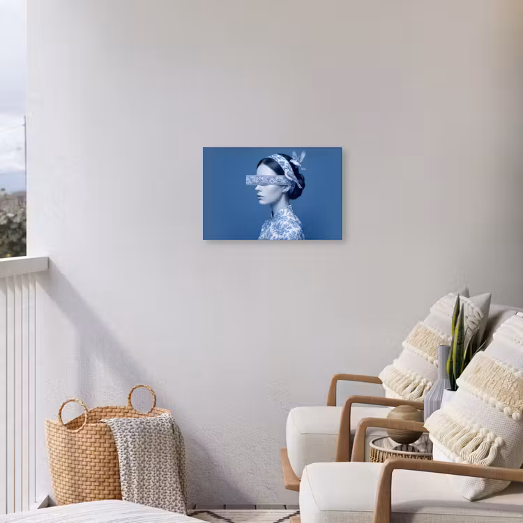 Portret - Klassiek - Wit - Blauw Tuinposter op houten frame 2 cm dik klein -sfeer1