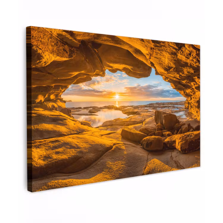 Grot - Zee - Horizon - Zonsondergang Tuinposter op houten frame 2 cm dik klein -3d